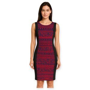 Womens Bold Tribal Print Bodycon Sleeveless Dress with Slimming Side Panels